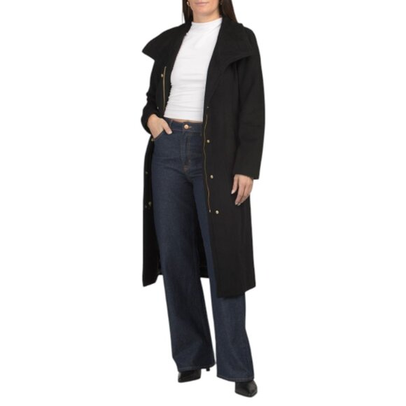 COLE HAAN Black Wool Blend Maxi Wrap Coat - Picture 1 of 3